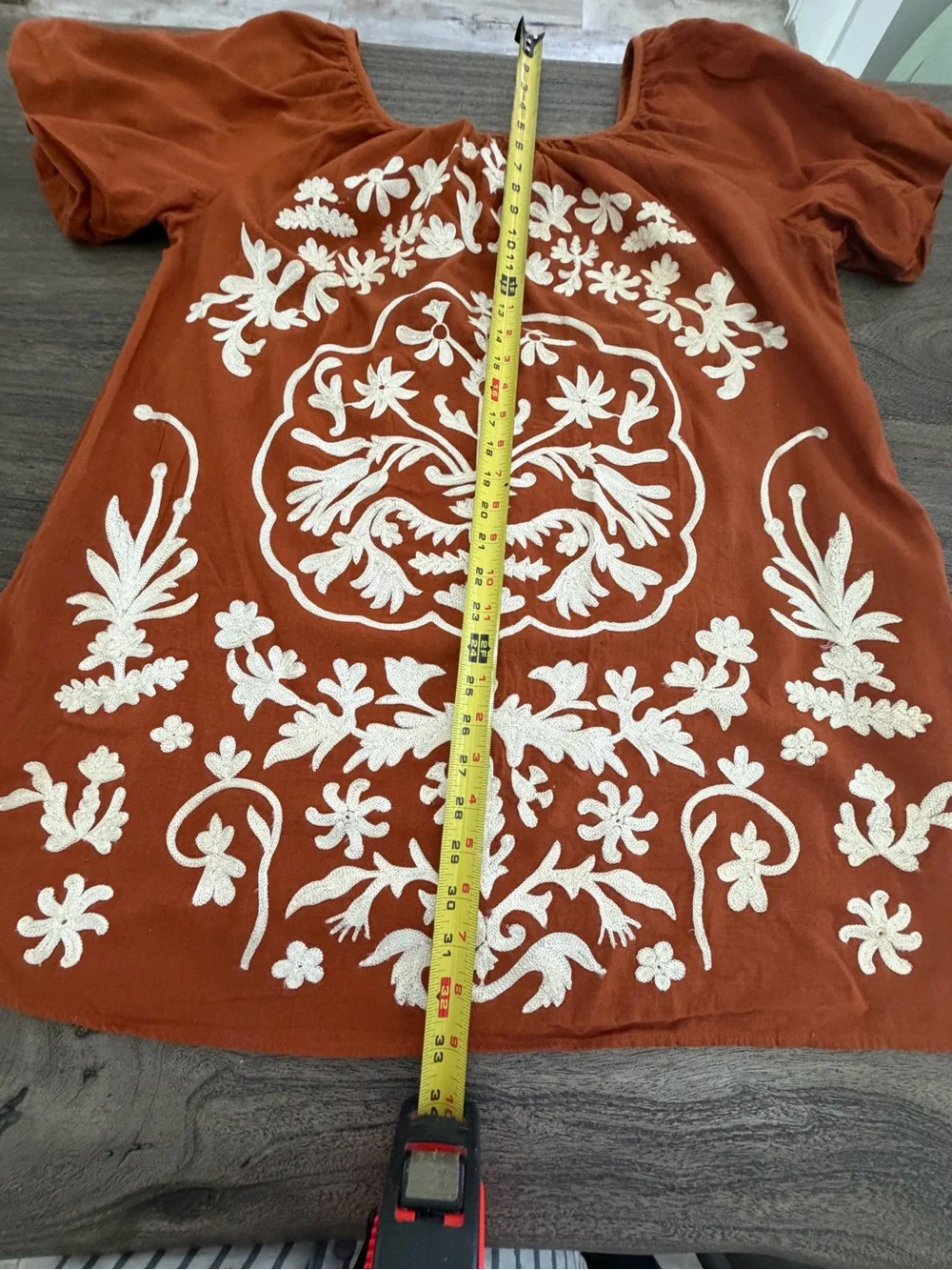 Free People Rust Mini Dress with Cream Embroidery